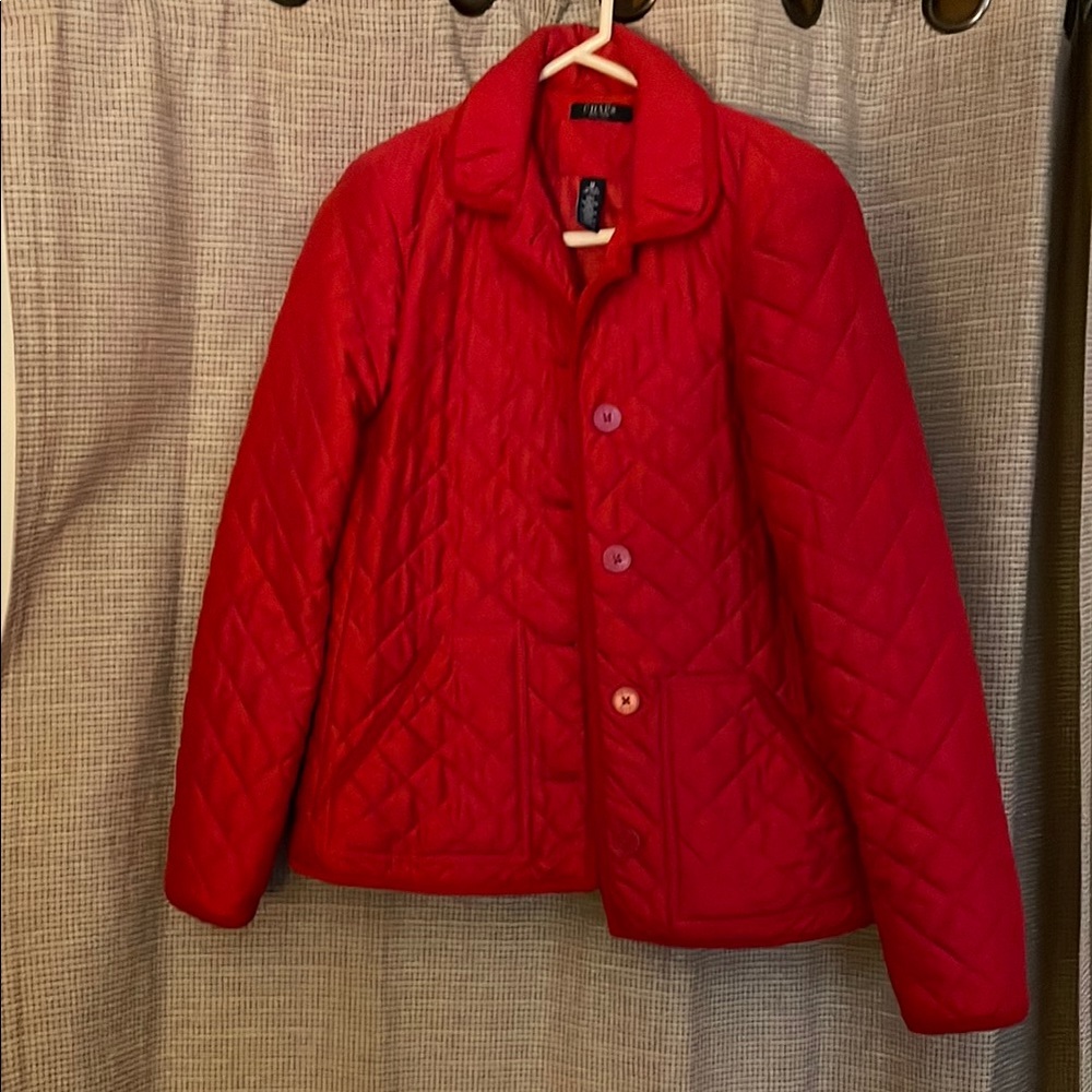 Chaps Red Quilted Puffer Jacket